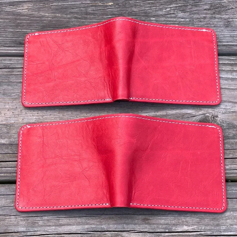 Cardholder Men Wallet RedWhite Leather Handmade Lot of 2 - Picture 8 of 14